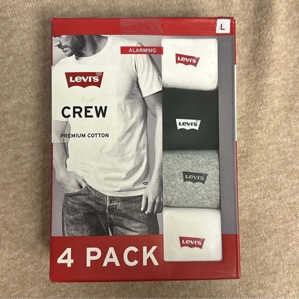 LEVI’S L Men’s Variety 4 Pack Premium Soft Cotton Short Sleeve All Day Crew Tees